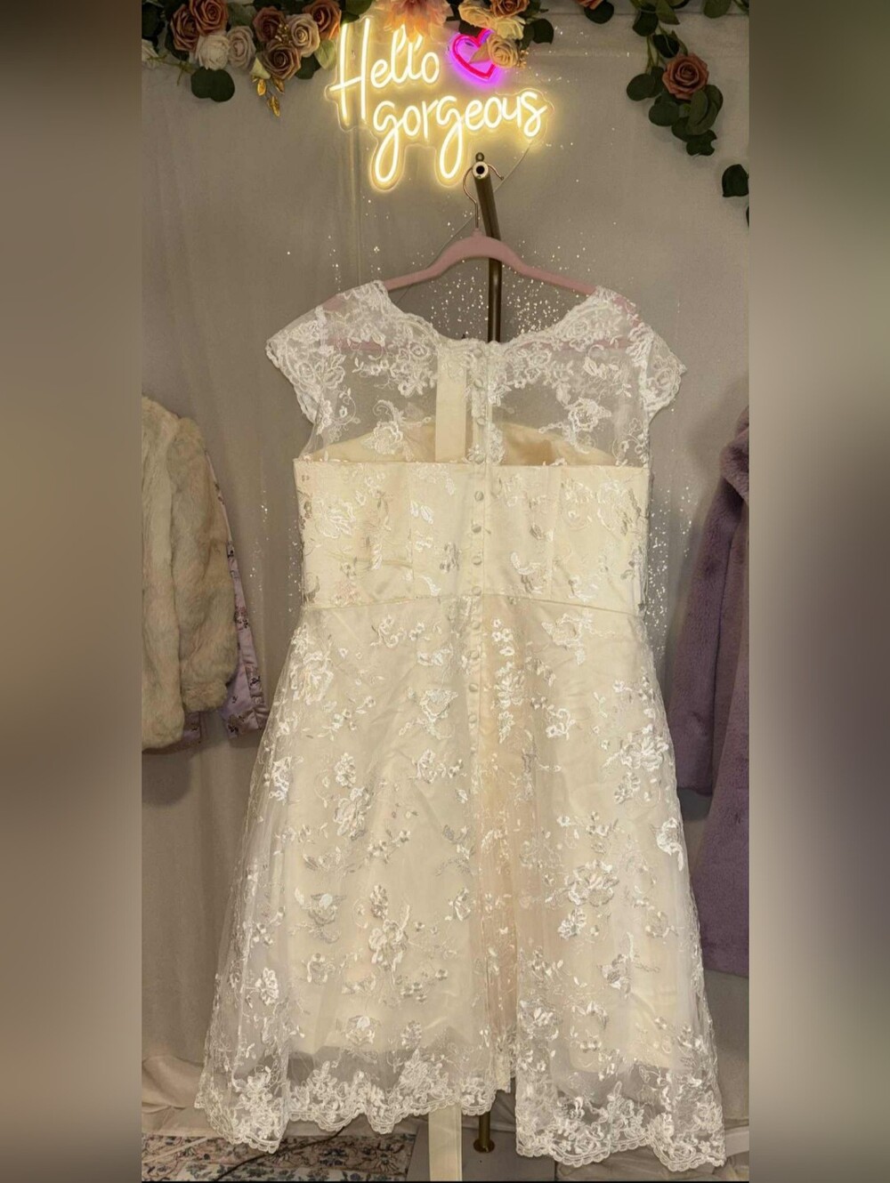NWT Abaowedding Size 18 Ivory Lace Vintage Inspired Tea-Length Dress - Picture 5 of 7